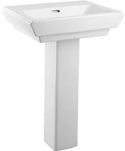 New 💯 PROFLO® Kenai 23 x 18-1/2 in. Rectangular Fireclay Pedestal Bathroom Sink, Single Hole in White ❤️ -Cheap Proflo Shop Query 397